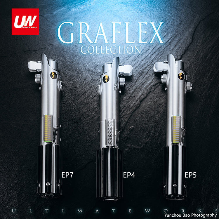 Comparison of episode 4, 5, 7 of Star Wars Luke skywalker lightsaber Graflex episode 4 real life fx prop replica